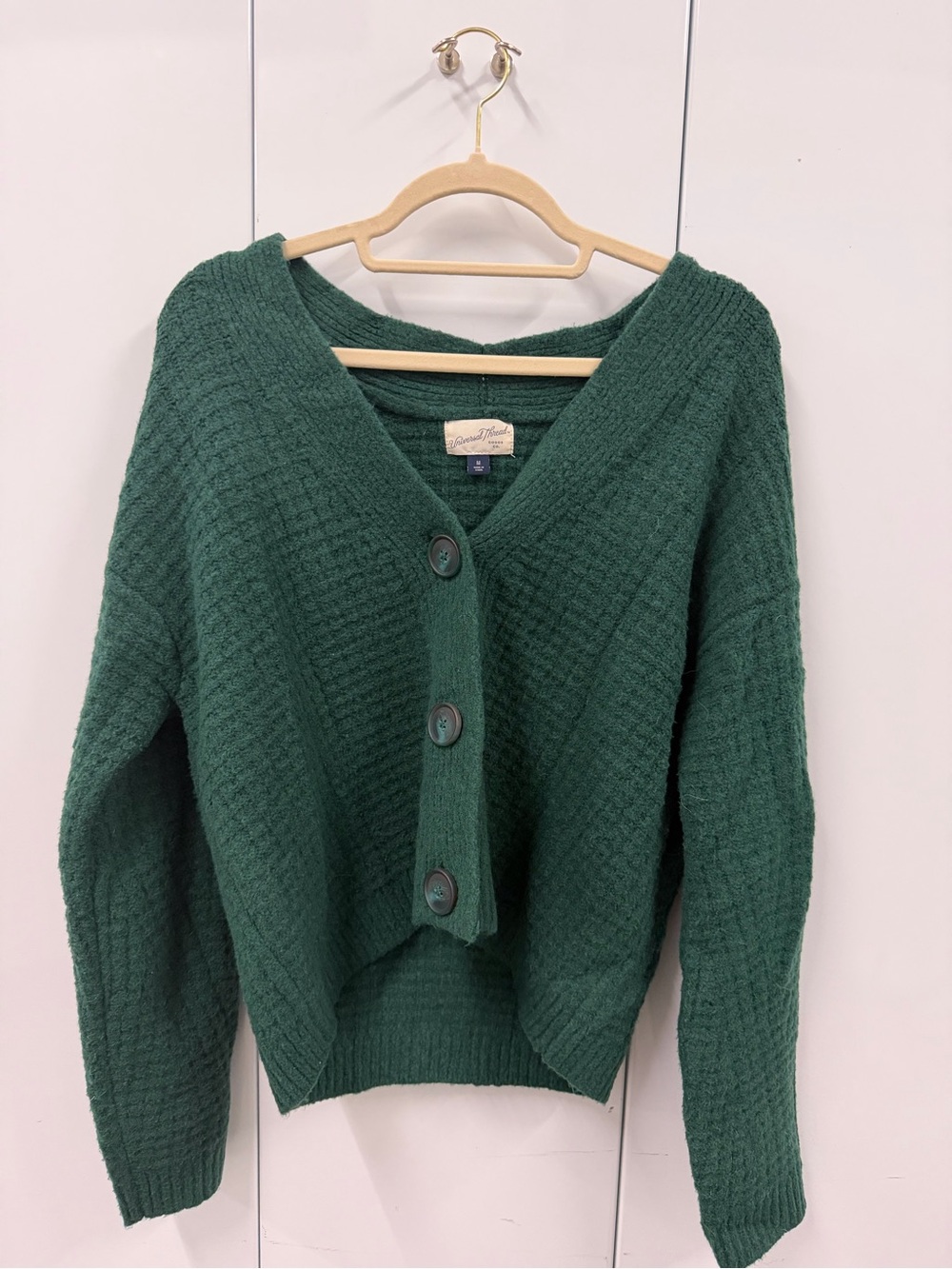 Universal Thread Deep Green Button Front V-Neck Cardigan